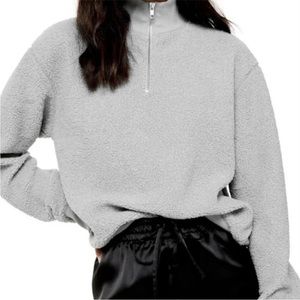 Topshop Women’s Quarter Zip Up Faux Fur Teddy Sweatshirt